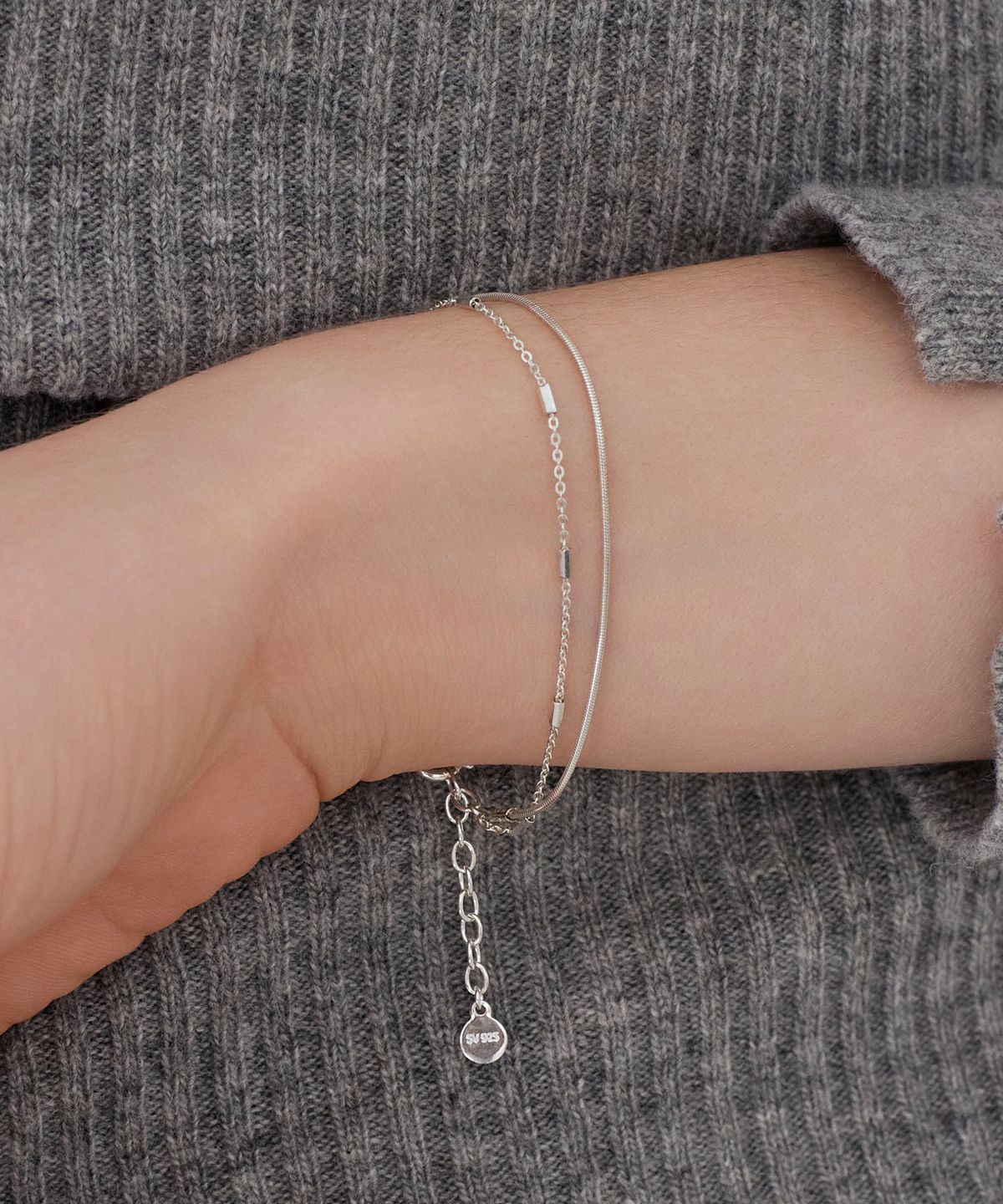 디모멘트(DMOMENT) Lume 스네이크 레이어드 은팔찌 (925 Silver)