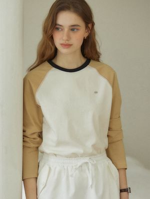 투톤 래글런 티셔츠 - 베이지