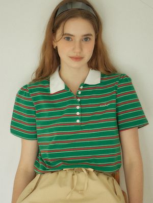 스트라이프 셔링 피케이 티셔츠 - 그린