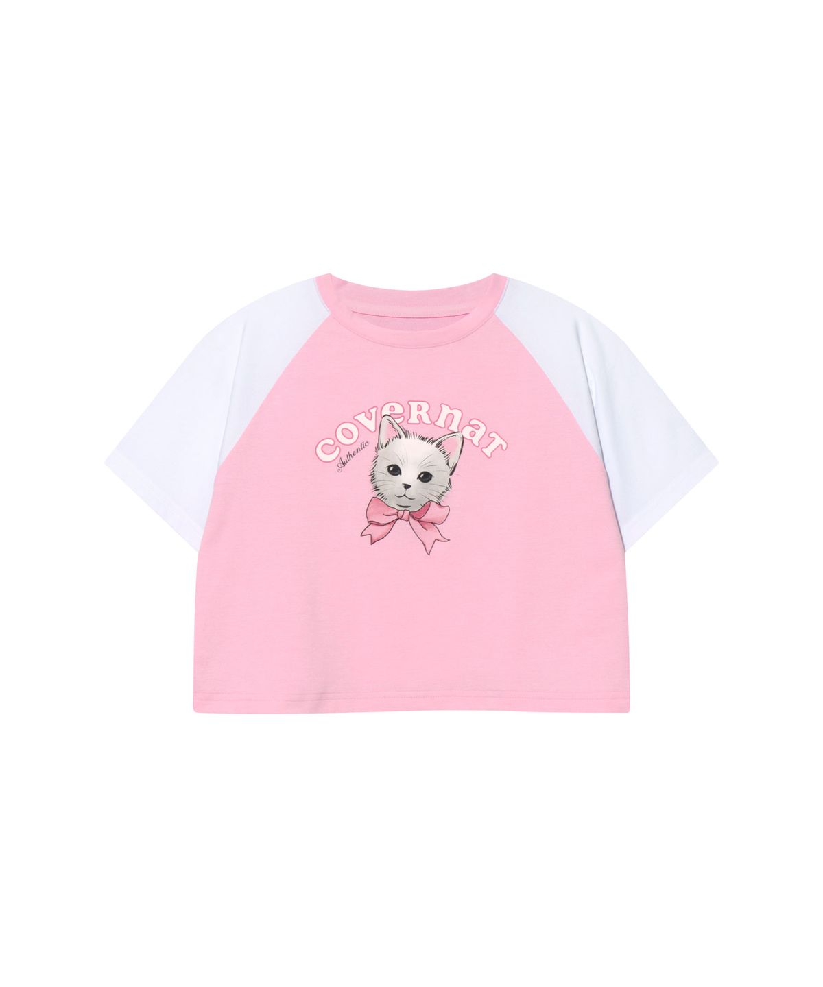 커버낫 키즈(COVERNAT KIDS) 소로나 KITTEN 라글란 배색 크롭티셔츠 핑크 CK2502ST76PI