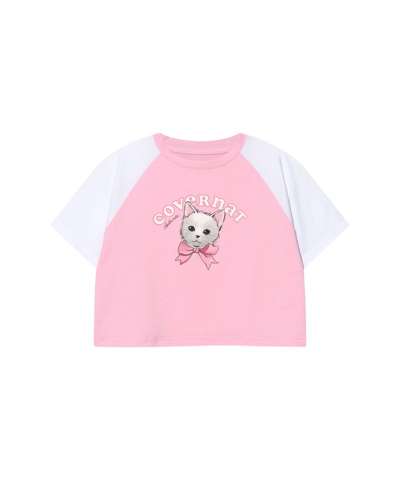 소로나 KITTEN 라글란 배색 크롭티셔츠 핑크 CK2502ST76PI