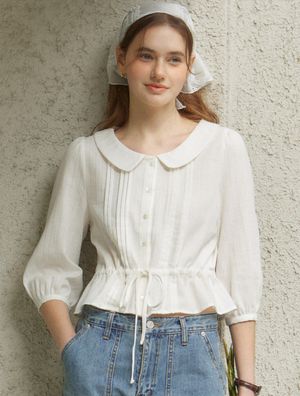 라운드 카라 핀턱 블라우스 - 화이트