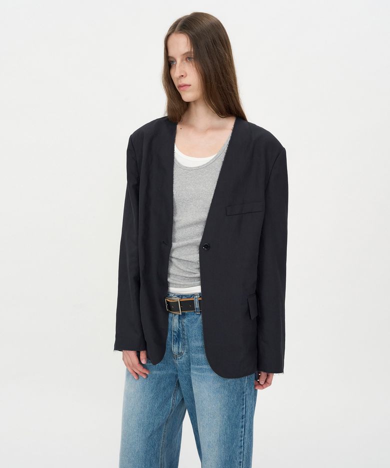 린넨 컷오프 자켓 WASHED BLACK
