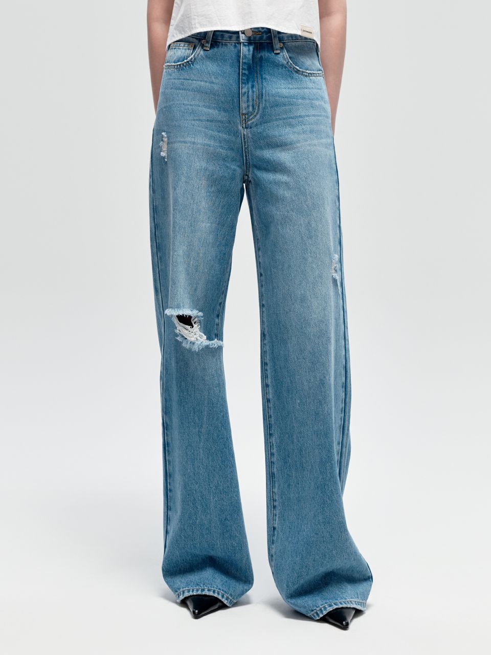 デニム・ジーパン Citybreeze Cutting Wide Denim Pants RM5B0106 WIDE DENIM PANTS with PEARL(34 BLACK): BOTTOMSjosemoon