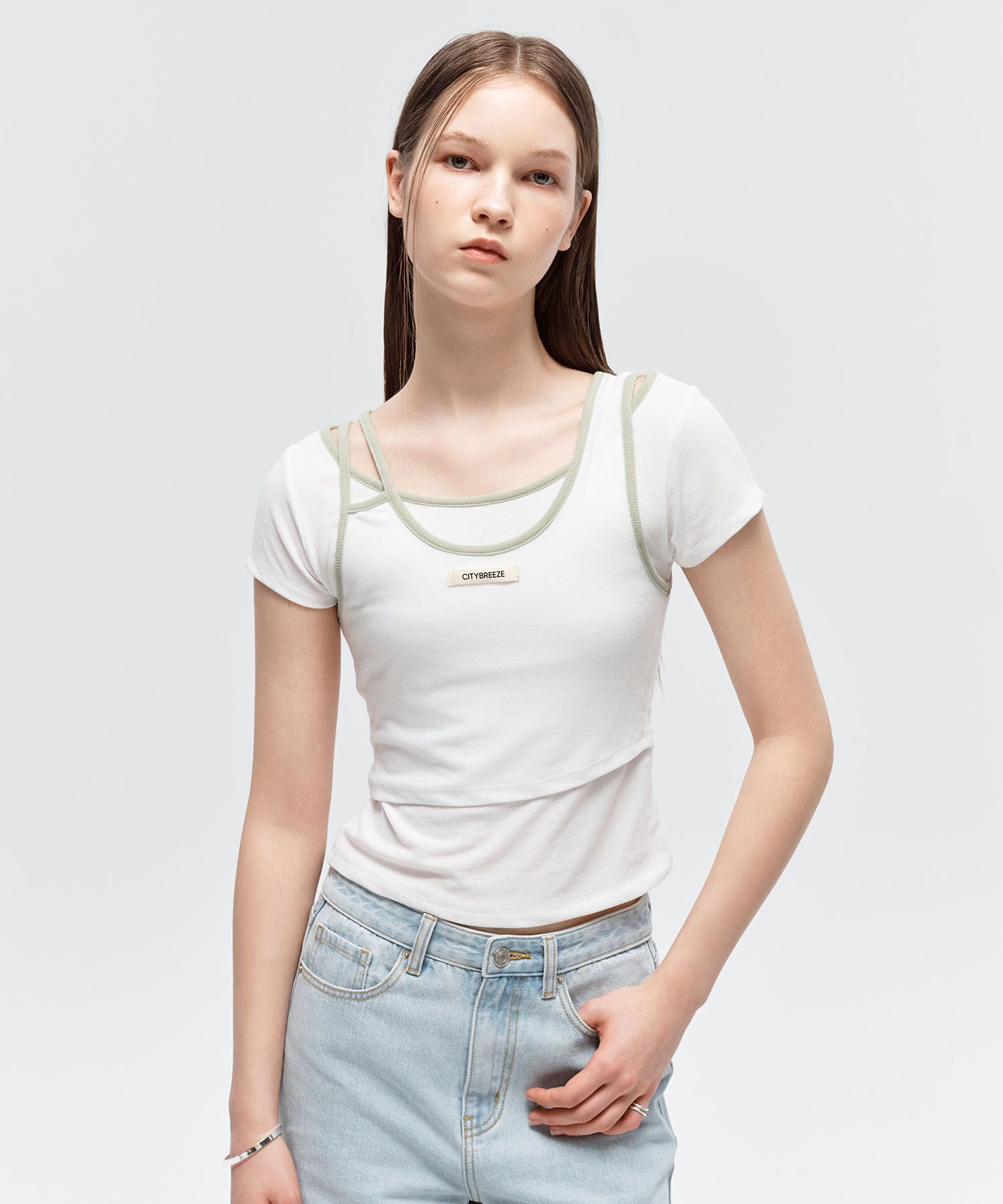 ◆citybreeze◆ Color blocking line layered short sleeve t-sh MUSINSA | CITYBREEZE WOMAN Color blocking line layered short