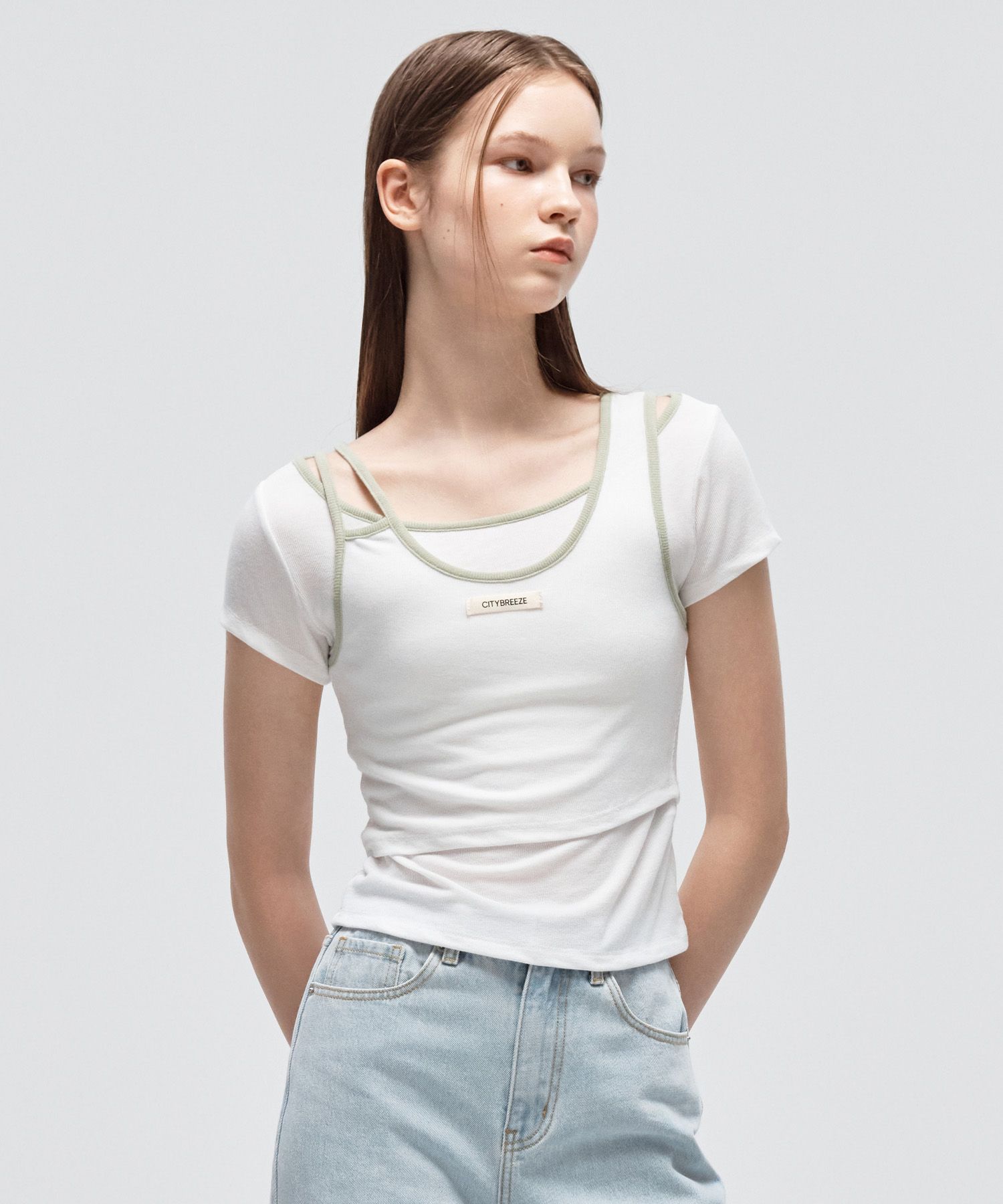 ◆citybreeze◆ Color blocking line layered short sleeve t-sh MUSINSA | CITYBREEZE WOMAN Color blocking line layered short