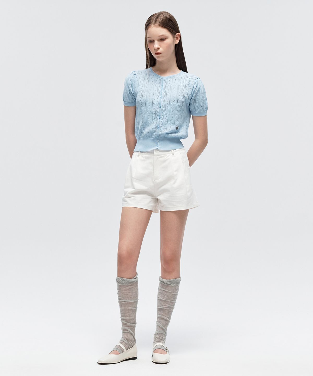 시티브리즈(CITYBREEZE) 스카시 퍼프 반팔 가디건_SKY BLUE