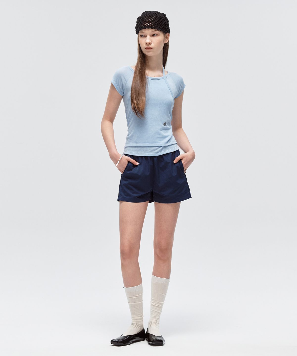 시티브리즈(CITYBREEZE) 홀터 레이어드 반팔 티셔츠_4COLORS