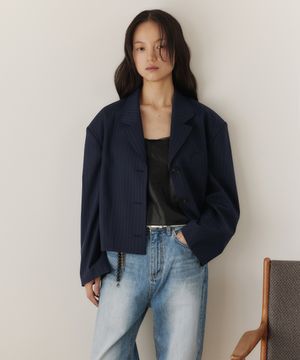 Crop Stripe Jacket (Midnight blue)