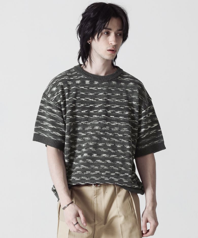 섬머 빈티지 멀티 컬러 부클 니트 반팔_빈티지 그레이