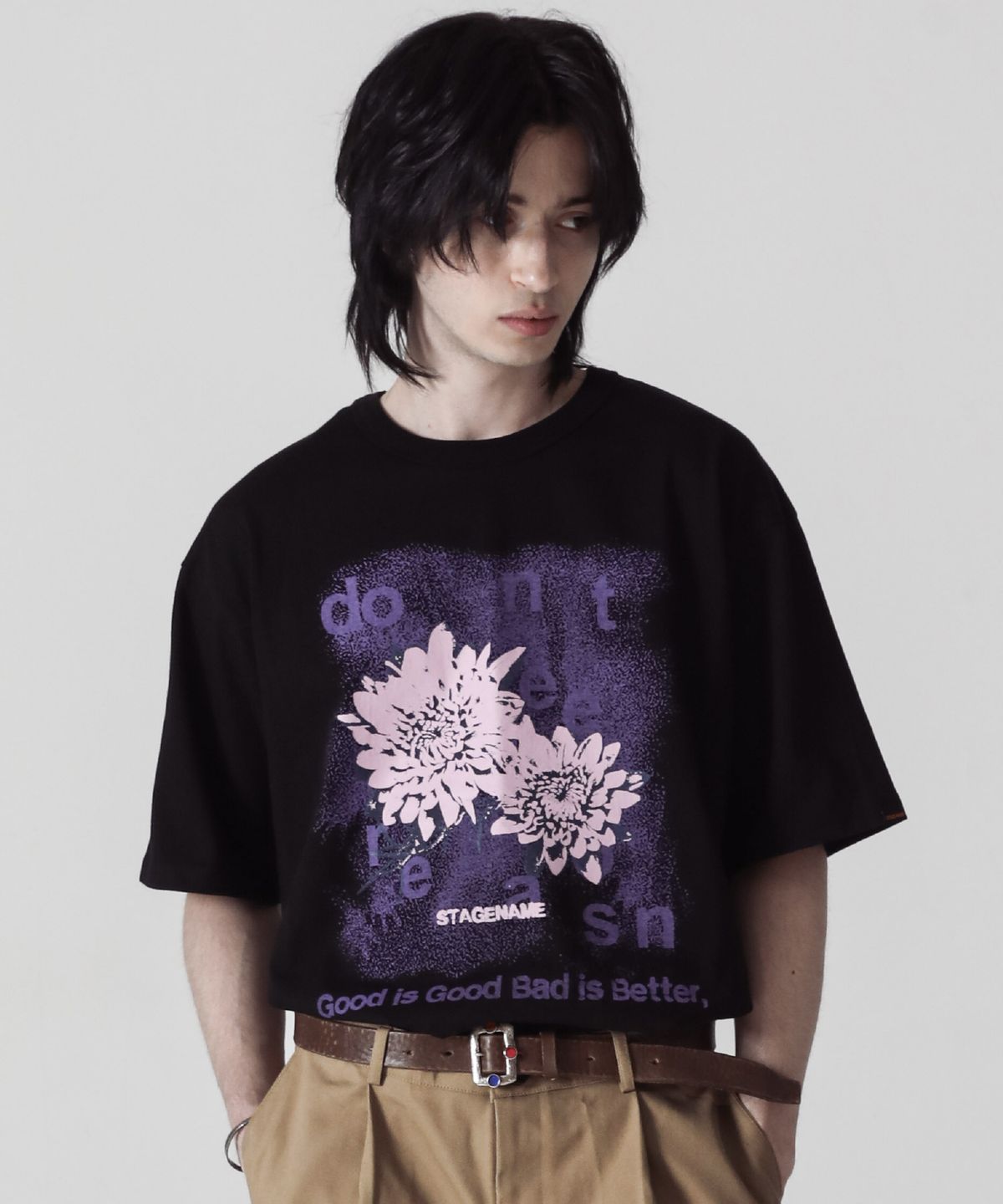 스테이지 네임(STAGE NAME) 헤리티지 플라워 오버핏 반팔_블랙