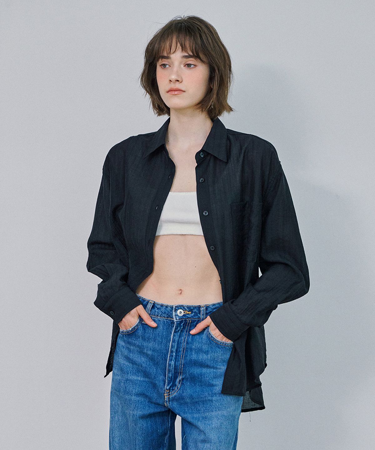 마롯(MARROT) LENA SEETHROUGH SHIRTS_BLACK