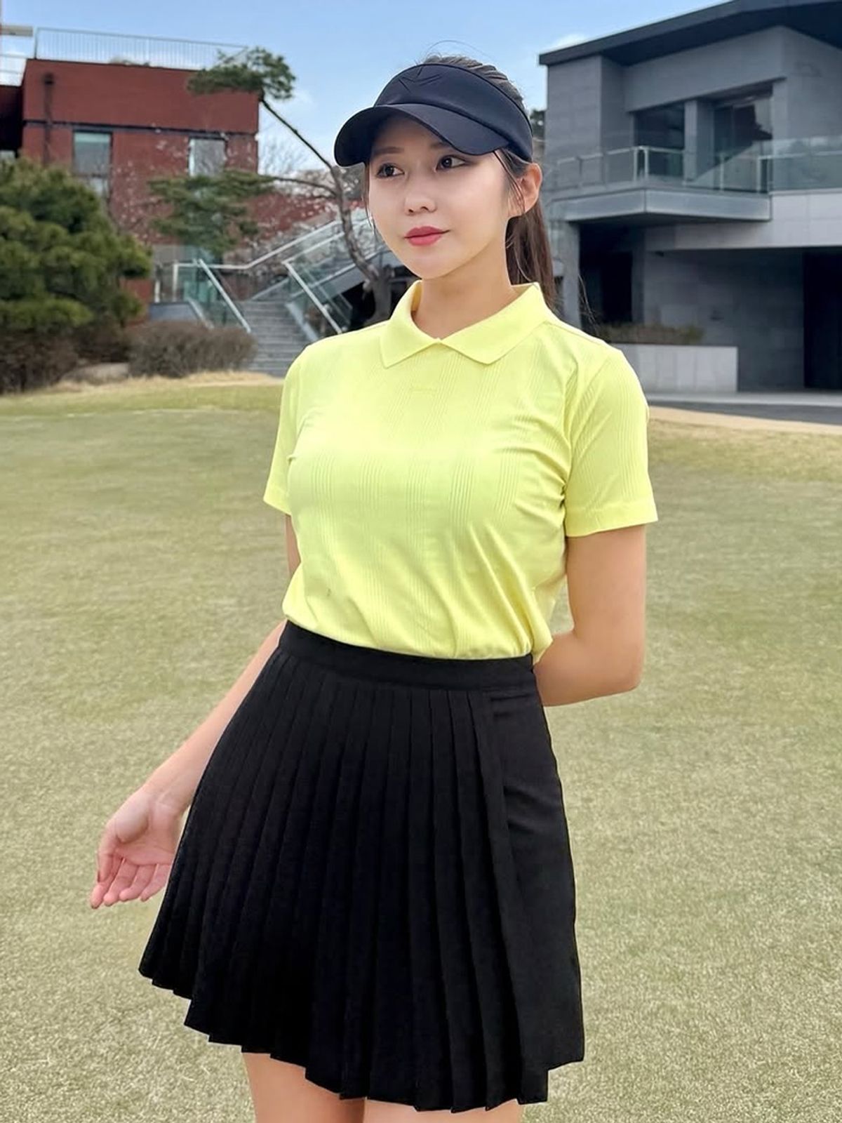 투에니스홀(20TH HOLE) 여성 골지 톤온톤 자수 반팔 카라넥 티셔츠 [YELLOW]