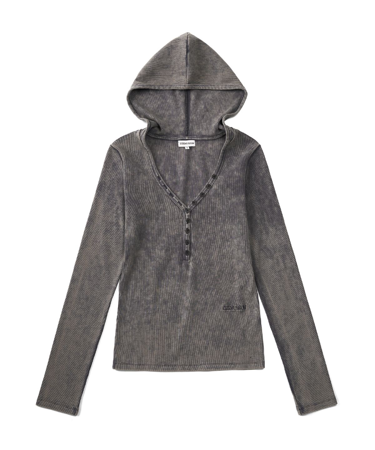 지제뮤지엄(ZIZEMUSEUM) V NECK BUTTON HOODIE (STONE BROWN)