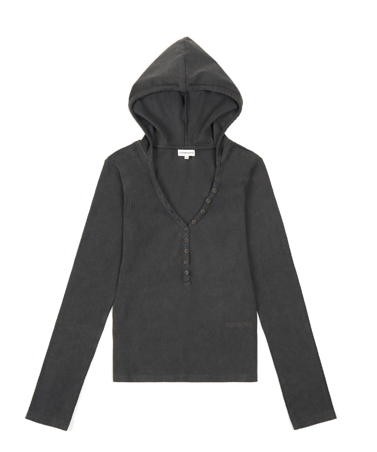 지제뮤지엄(ZIZEMUSEUM) V NECK BUTTON HOODIE (CHARCOAL GRAY)