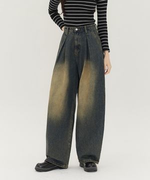 인버티드 핀턱 벌룬핏 와이드 데님 팬츠 유니섹스 (옐로우틴)