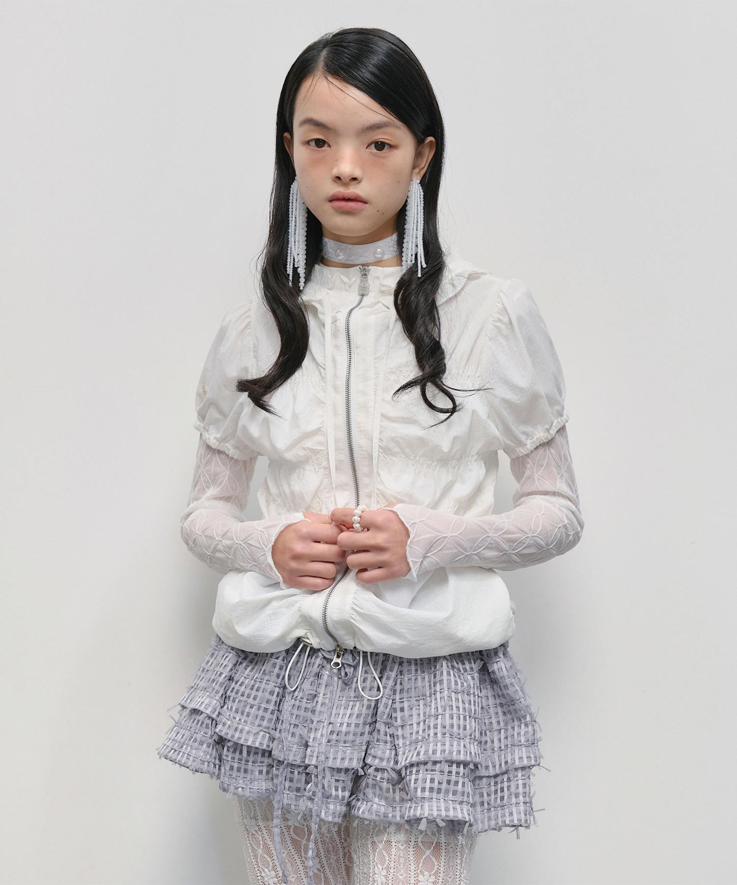 ◆typeservice◆ Ruffled Shirring Windbreaker White OSTJ09WHF MUSINSA公式 | TYPESERVICE Ruffled Shirring Windbreaker [White]