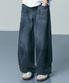 투 톤 그라데이션 워싱 와이드 데님 팬츠 흑청