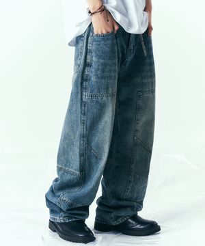 더블니 네츄럴 워싱 세미 와이드 데님 팬츠 중청