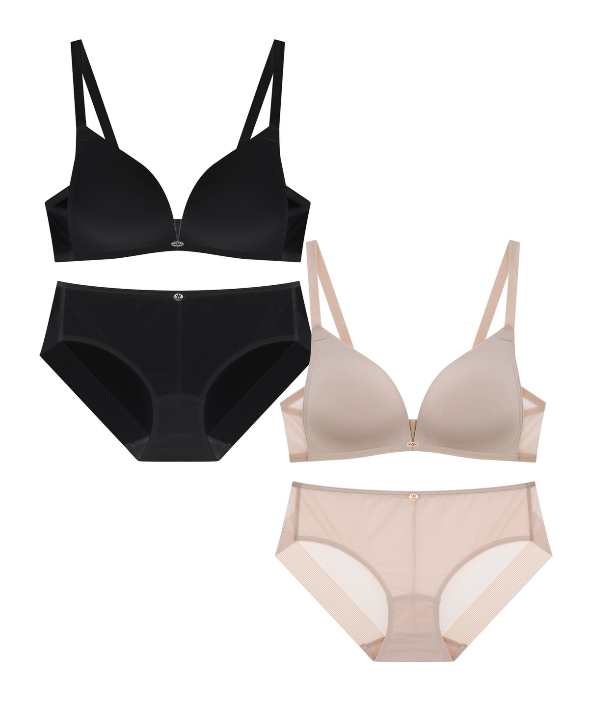 원더브라(WONDERBRA) [2PACK][스킨팔레트] 아쿠아 V넥 노와이어 브라팬티 세트