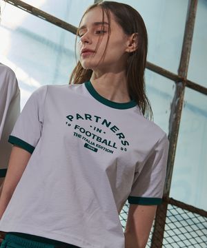 풋볼 레터링 우먼스 크롭 링거 숏슬리브 아이보리 GA5627 IV