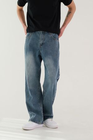 워시드 세미와이드 데님 팬츠