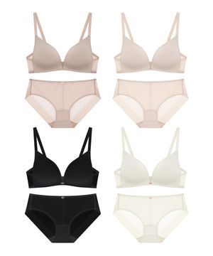 [최지수 PICK] [4PACK][스킨팔레트] 아쿠아 V넥 노와이어 브라팬티 세트