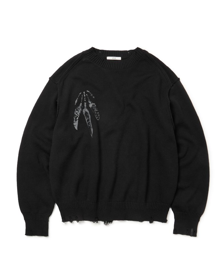 FEATHER DAMAGE KNIT (BLACK)