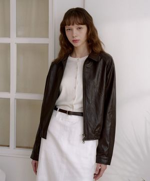 신세틱 레더 크롭 래글런 블루종 [브라운]