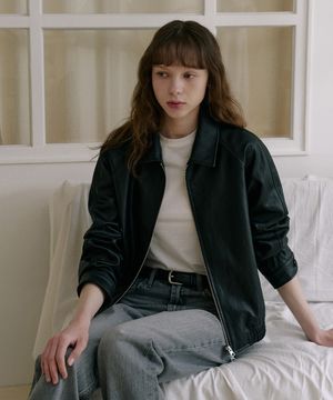 신세틱 레더 크롭 래글런 블루종 [블랙]