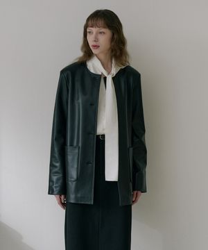 램스킨 라운드 넥 하프 자켓 [블랙]