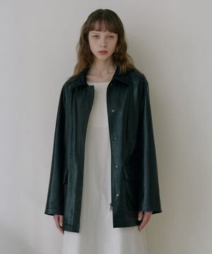 코듀로이 콤비 신세틱 레더 자켓 [블랙]