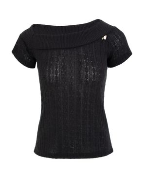 돌체 원 숄더 언발란스 니트 티셔츠_블랙