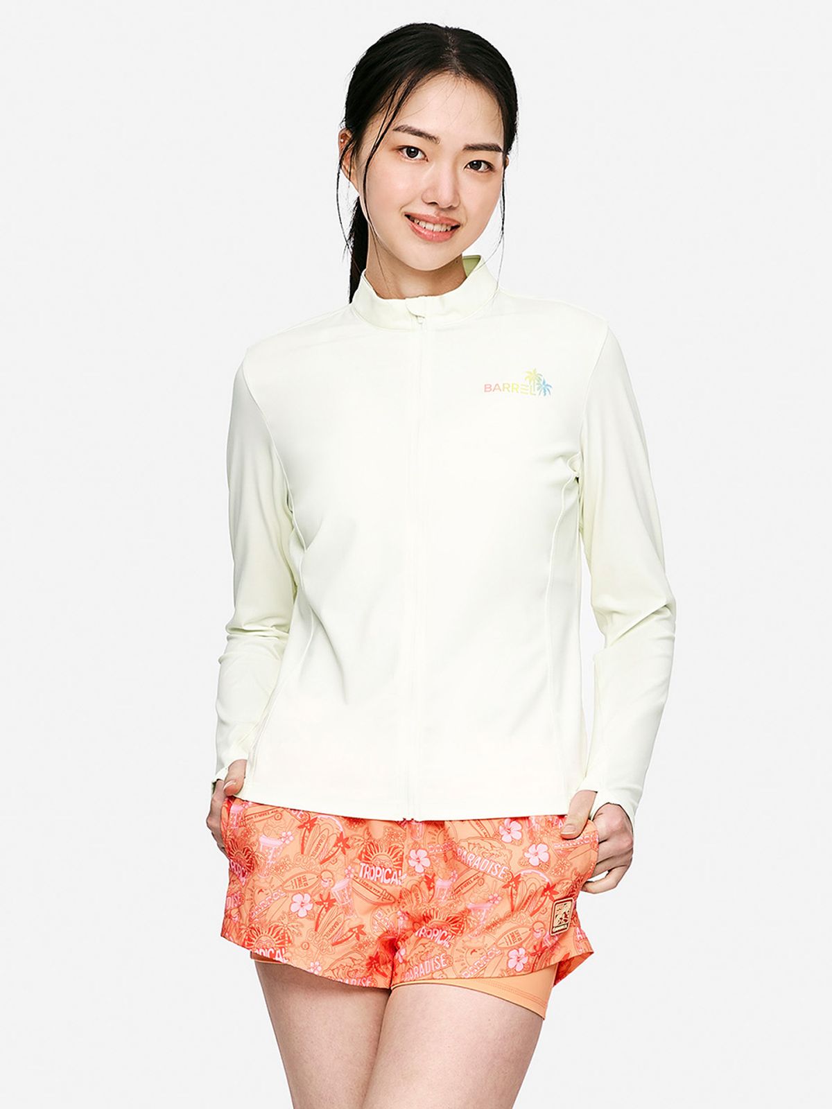 배럴(BARREL) 우먼 트로피컬 릴렉스핏 집업 래쉬가드 아이보리 (B5SWWZR031IVR)
