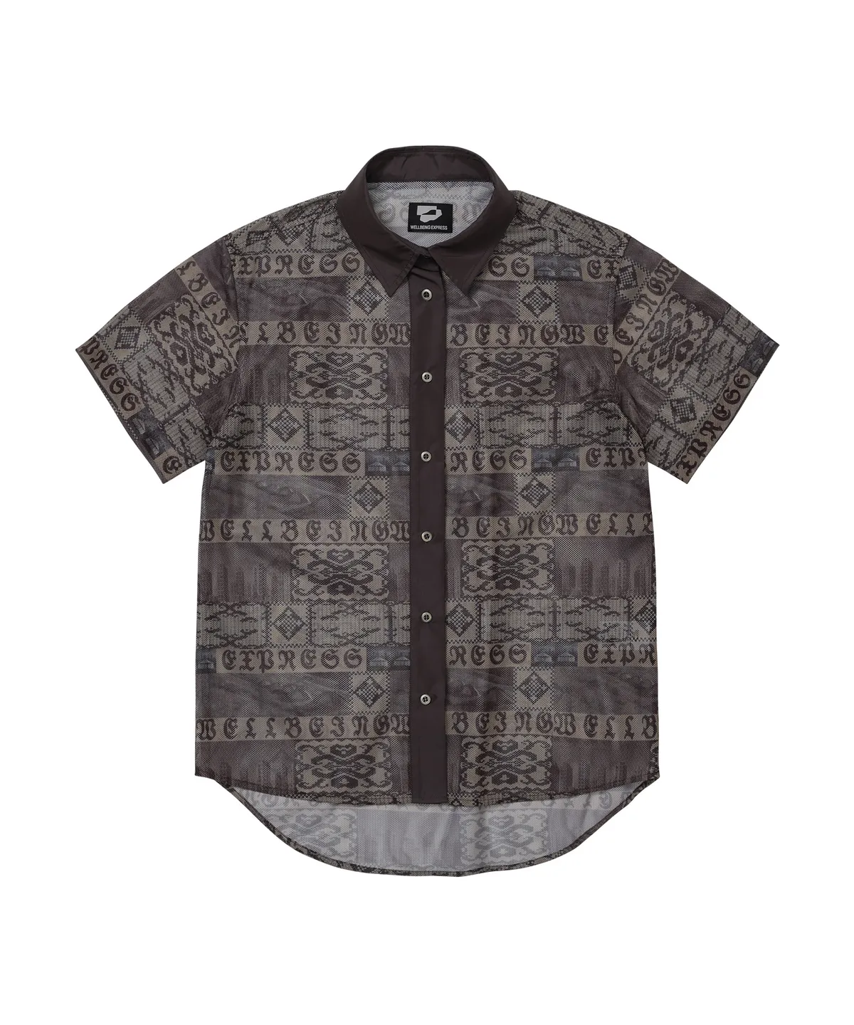 웰빙익스프레스(WELLBEING EXPRESS) Oversized Mesh Print Shirts Brown