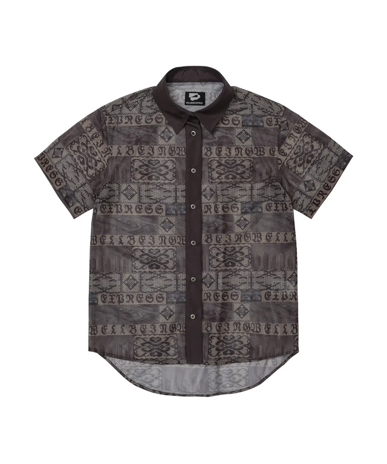 Oversized Mesh Print Shirts Brown