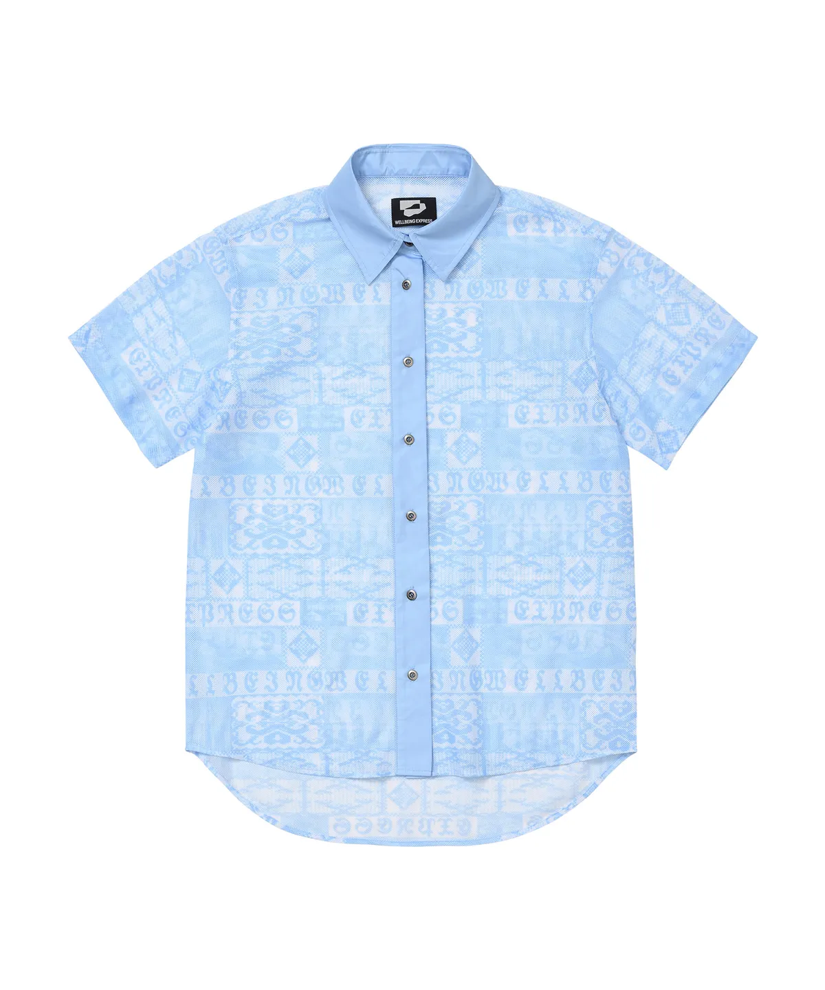 웰빙익스프레스(WELLBEING EXPRESS) Oversized Mesh Print Shirts Sky Blue