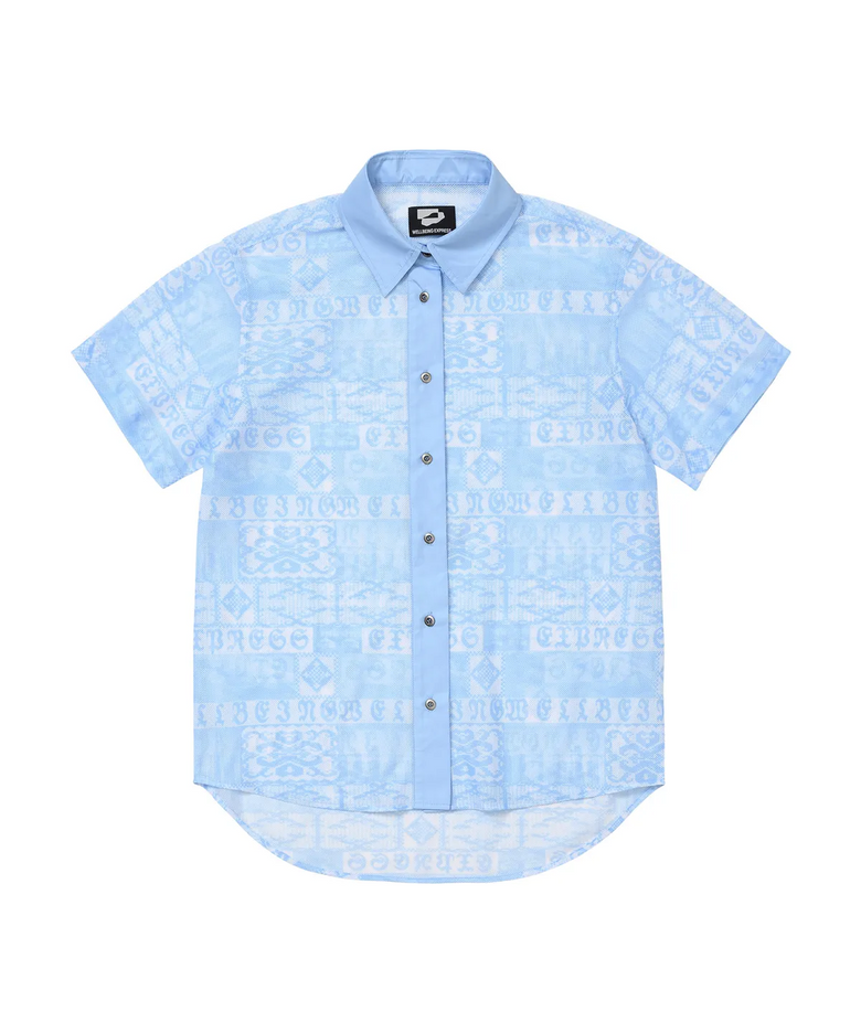 Oversized Mesh Print Shirts Sky Blue