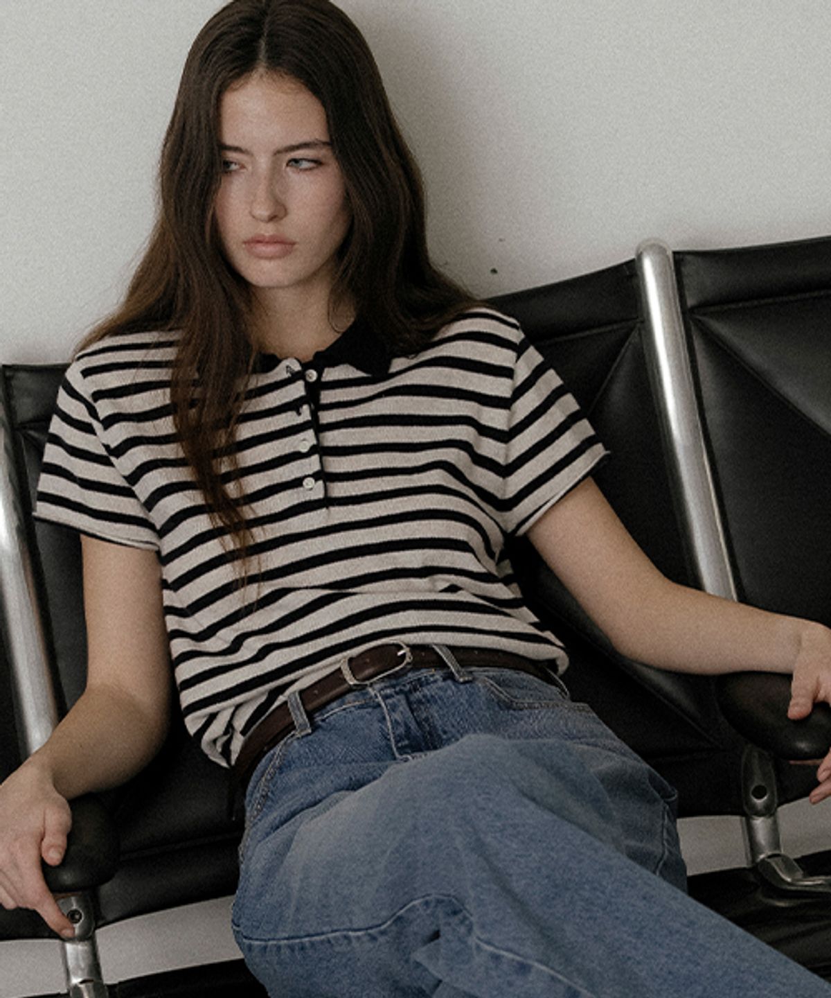 노운베러(KNOWNBETTER) Mini-stripe cap sleeve knit_Oatmeal