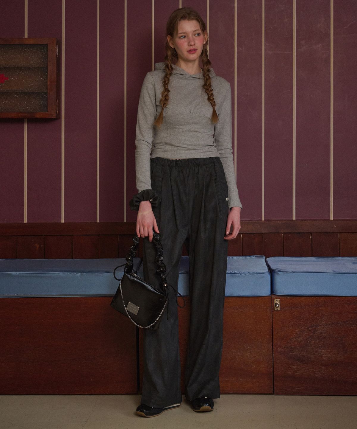 로시로우(LOSSYROW) Two-tuck Striped Slacks Dark gray