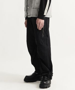 지퍼 디테일 퍼티그 코튼 팬츠 (블랙)