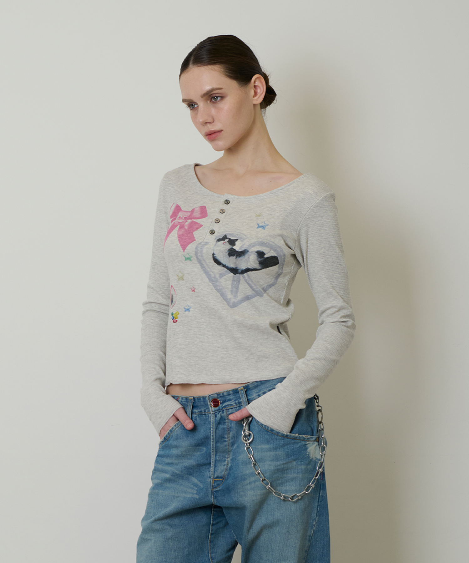 【JOEGUSH 】 Graphic Waffle Henley Neck L/S /追跡付 MUSINSA公式 | JOEGUSH Graphic Waffle Henley Neck L/S