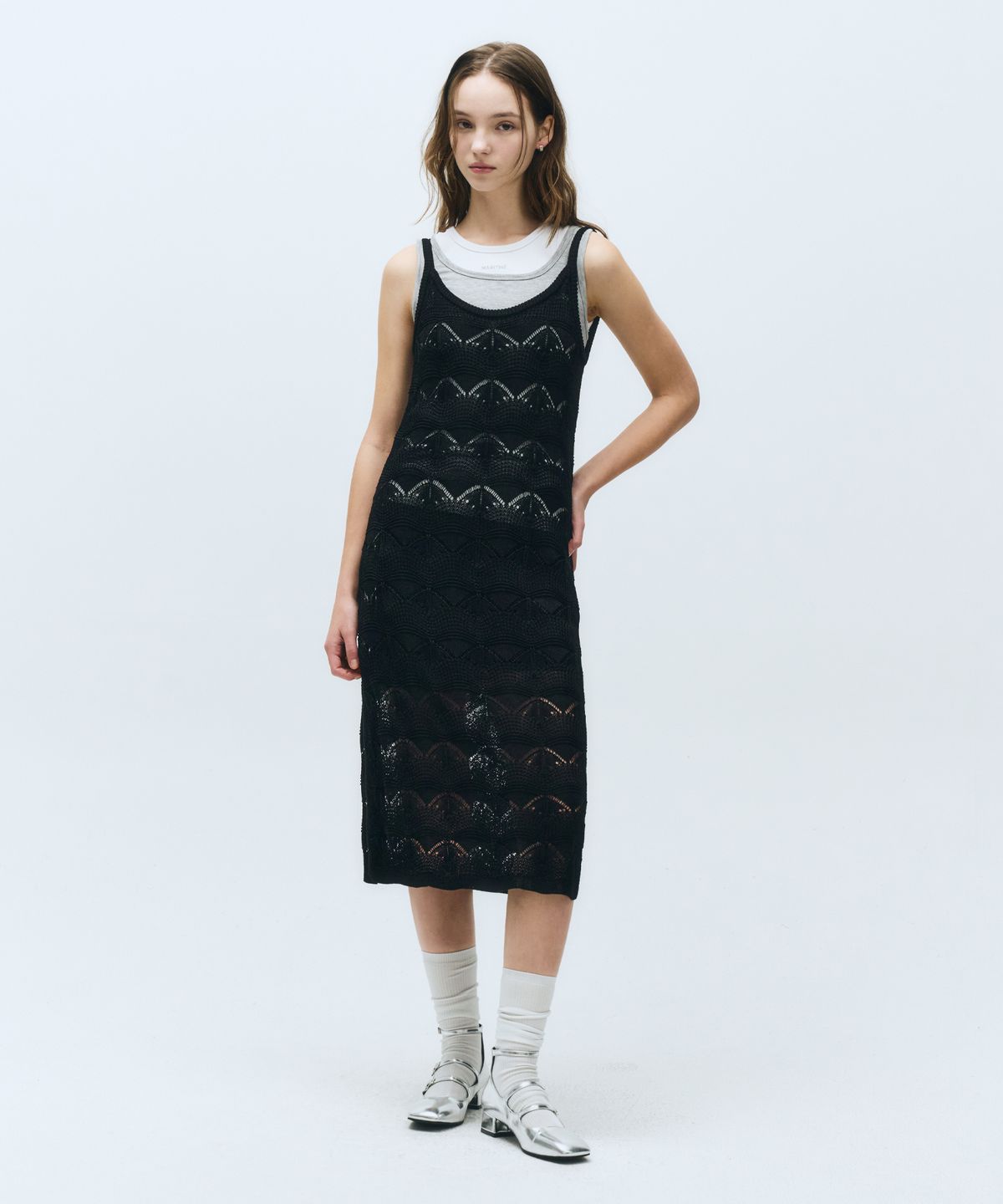 마리떼 프랑소와 저버(MARITHÉ + FRANҪOIS GIRBAUD) W CROCHET SLEEVELESS KNIT DRESS black