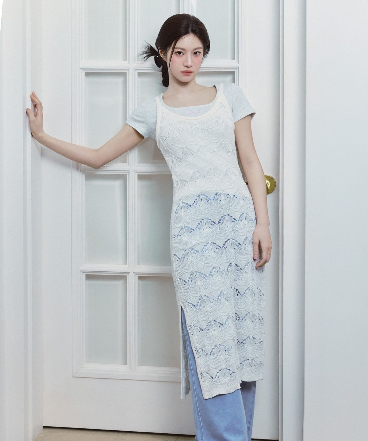 마리떼 프랑소와 저버(MARITHÉ + FRANҪOIS GIRBAUD) W CROCHET SLEEVELESS KNIT DRESS ivory