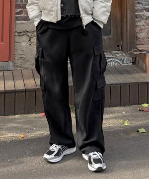 와이드 카고 더블 포켓 롱 팬츠 [BLACK]