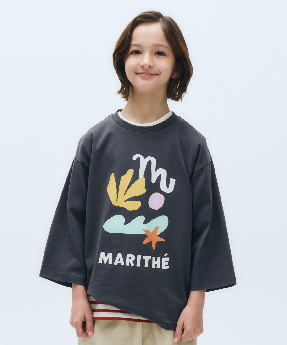 마리떼 키즈(MARITHÉ KIDS) KIDS 3/4 SLEEVE OVERSIZED TEE charcoal