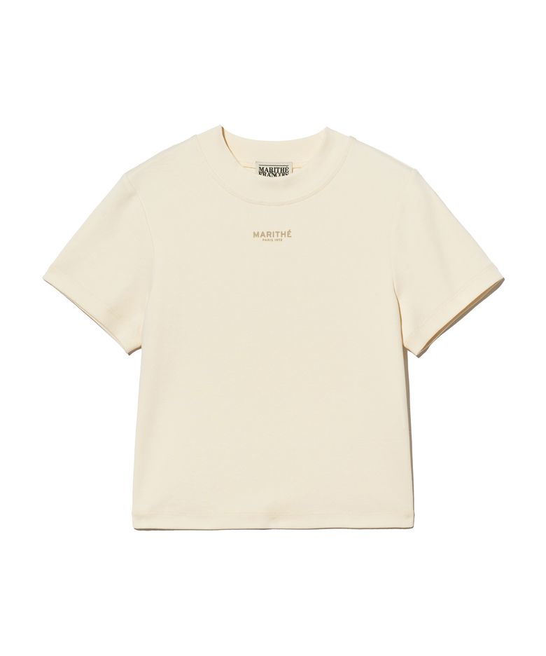W MOCK NECK CROP TEE ivory