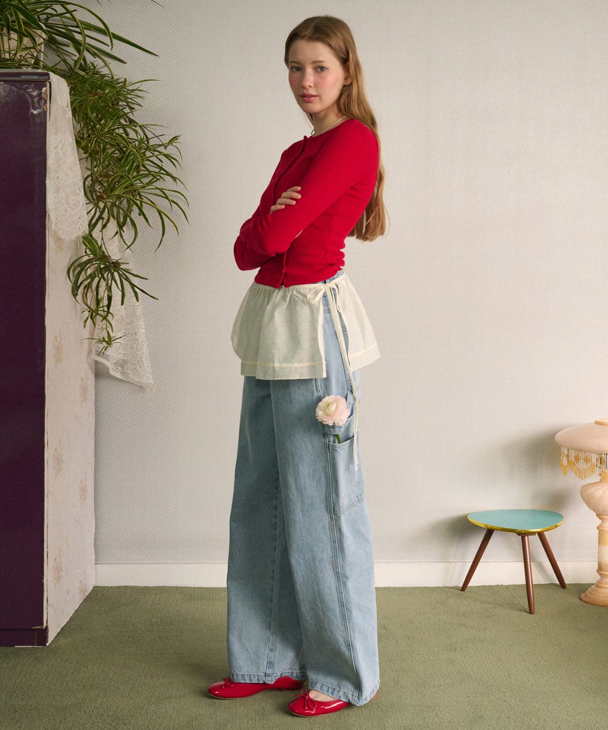 로시로우(LOSSYROW) Carpenter Wide Denim Pants Light blue