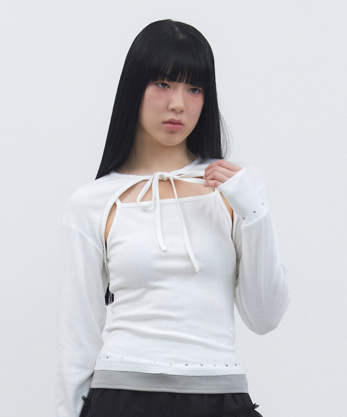 뚜오미오(TUOMIO) TWO TONE CARDI SET  [WHITE]