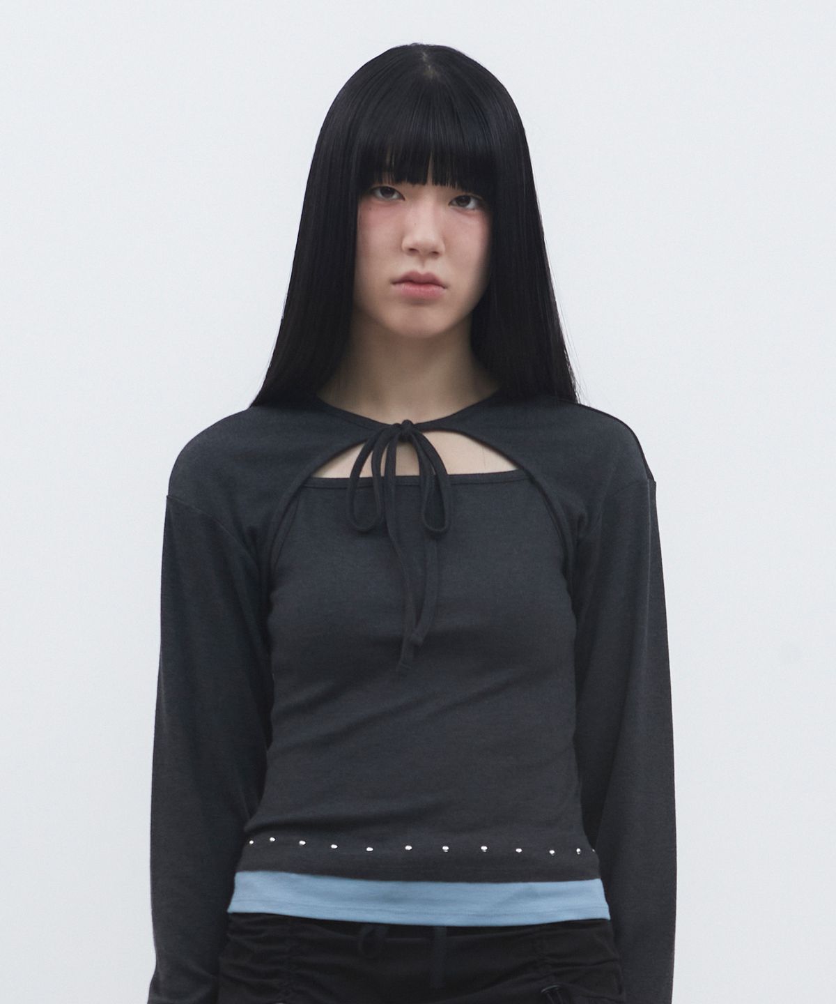 뚜오미오(TUOMIO) TWO TONE CARDI SET  [CHARCOAL]